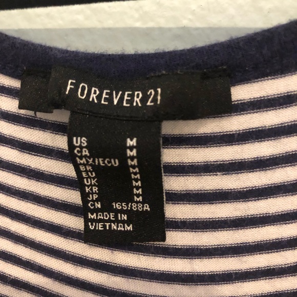 Forever 21 Navy Blue Striped Button Tee - Picture 2 of 3